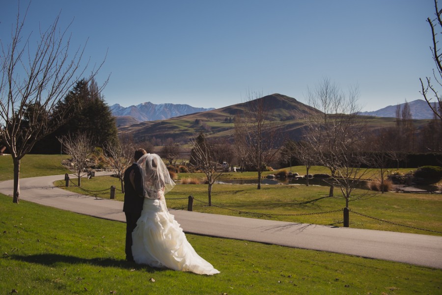 Nathan and Talitha overlooking the mountains at Stoneridge Estate, Queenstown