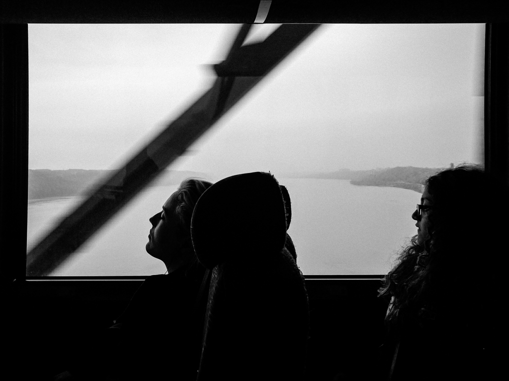 Black and white bus ride