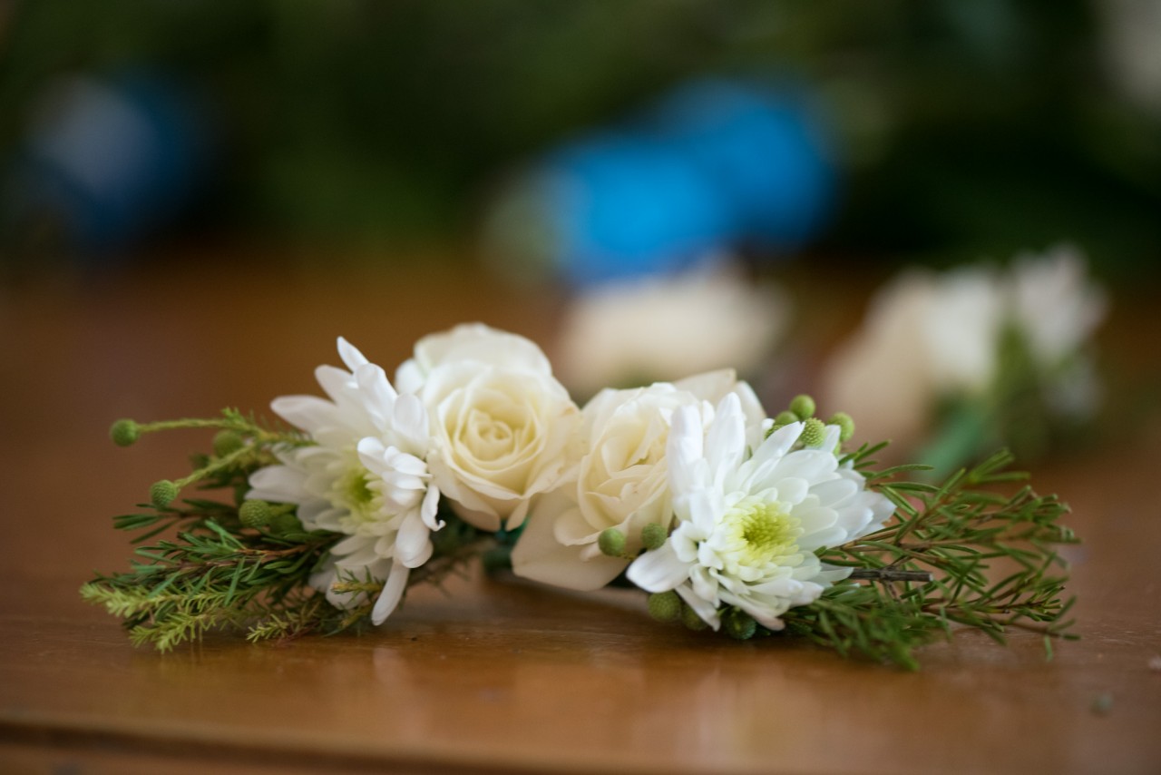 Flower corsages on a table