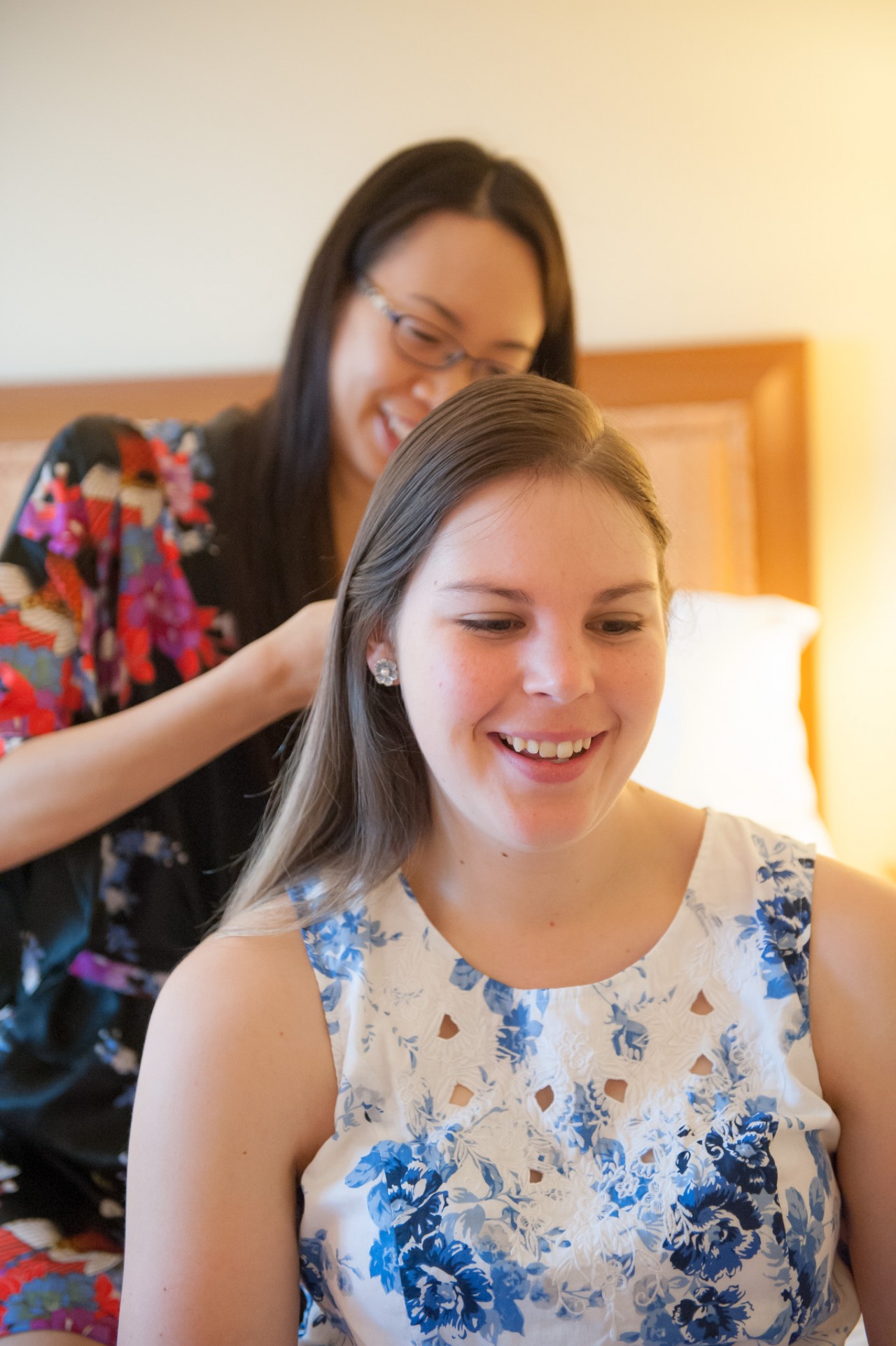 Tish helping out with Marion's hair at the Marriott Brisbane