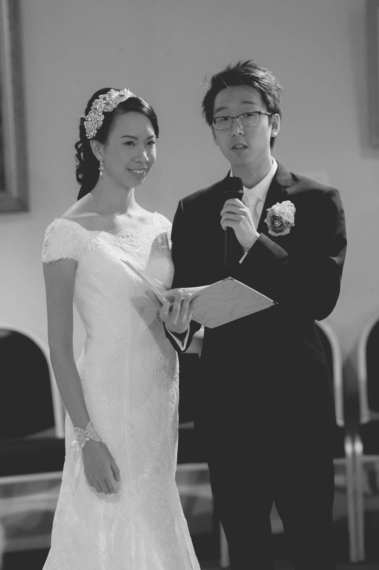 Jun reading his vows on his wedding day