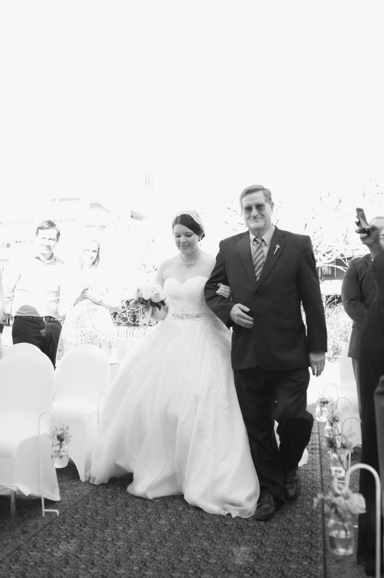 Father of the bride walking his daughter down the aisle at Shafston House, Kangaroo Point