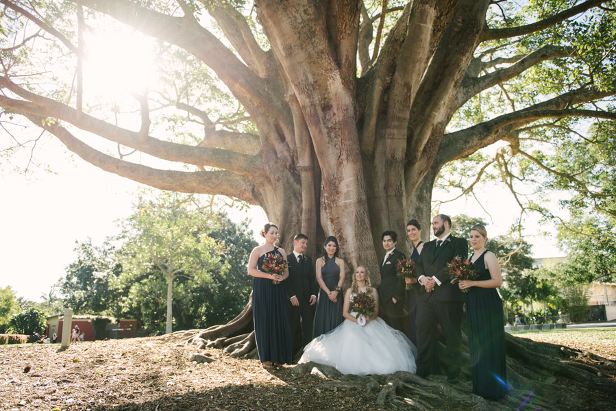 Bridal party under a tree in New Farm